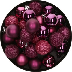 Atmosphera kerstballen - 18x stuks - framboos roze - kunststof - 3 cm - Kerstbal