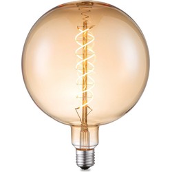 Edison Vintage LED filament lichtbron Globe - Amber - G180 Spiraal - Retro LED lamp - 18/18/23cm - geschikt voor E27 fitting - Dimbaar - 4W 280lm 2700K - warm wit licht