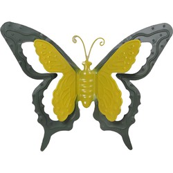 Mega Collections tuin/schutting decoratie vlinder - metaal - groen - 24 x 18 cm - Tuinbeelden