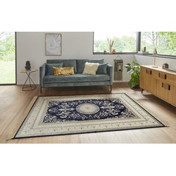 Klassiek vloerkleed - Laagpolig - Antik Flowers - Franjes - Donkerblauw - 95 X 140 CM