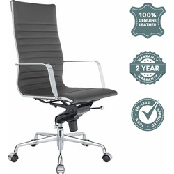 Feel Furniture - Hoge Executive bureaustoel - 100% Leer - Donkergrijs