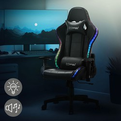 Gamingstoel met RGB-verlichting & Bluetooth-luidsprekers in zwart/groen kunstleer ML-ontwerp