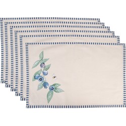 Clayre & Eef Placemats Set van 6  48x33 cm Beige Blauw Katoen Rechthoek Bosbessen Tafelmat