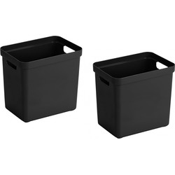 4x Kunststof opbergbakken/opbergmanden zwart 25 liter - Opbergbox