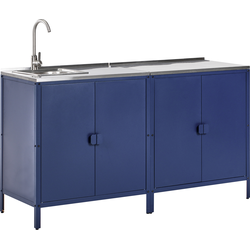 VILAMA - Tuin keukenset 2-delig met spoelbak - Blauw - RVS