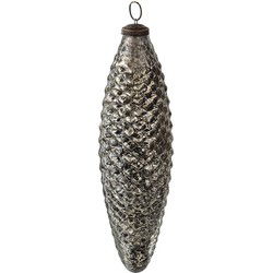 Clayre & Eef Kerstbal XL  Ø 7 cm Zwart Zilverkleurig Glas Kerstdecoratie