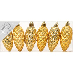 Christmas Goods Kersthangers - 6x - dennenappels - goud - 9 cm - Kersthangers