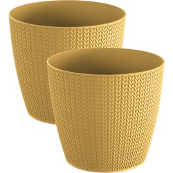 Set van 2x stuks stijlvolle plantenpotten/bloempotten kunststof dia 16 cm en hoogte 14 cm mosterd ge - Plantenpotten