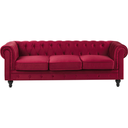 Beliani CHESTERFIELD - Driezitsbank-Rood-Fluweel