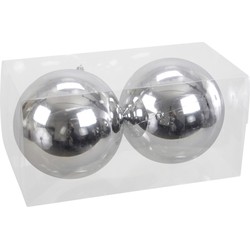 2x Grote kunststof kerstballen zilver 15 cm - Kerstbal