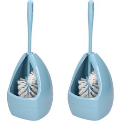 2x Stuks wc-borstels/toiletborstels met randreiniger inclusief houder lichtblauw 39.5 cm kunststof - Toiletborstels