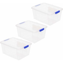 3x Opbergbakjes/organizers met deksel 4 liter 25 cm transparant - Opbergbox