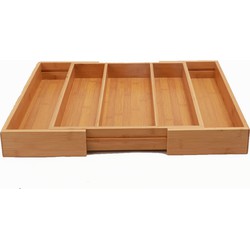 Decopatent® Uitschuifbare bestekbak 3 Vaks -> Uitschuifbaar naar 5 Vakken - Keukenla Bestek organizer bamboe hout - Bestekcassette