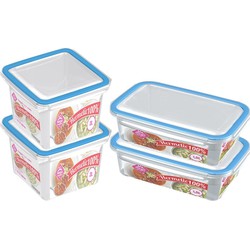 4x Voedsel plastic bewaarbakjes 1,5 en 2 liter transparant/blauw - Vershoudbakjes