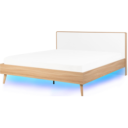 Beliani SERRIS - Tweepersoonsbed met LED-verlichting-Lichte houtkleur-Vezelplaat, MDF