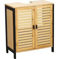 Wastafel Onderkast met Uitsparing Bamboe/MDF 30x66x70cm - Bruin/Zwart