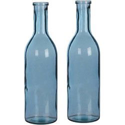 Mica Decorations Rioja Fles Vaas - 2x - 50x15 cm - Gerecycled Glas - Blauw - Vazen