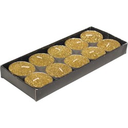 Gerim waxinelichtjes kaarsjes- 10x - goud glitters 3,5 cm - Waxinelichtjes
