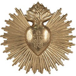 Clayre & Eef Wanddecoratie Hart 17x2x16 cm Goudkleurig Polyresin Rond Muurdecoratie