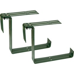 Set van 4 verstelbare metalen balkonbeugels voor een railing t/m 14 cm in de kleur donker groen - Plantenbakbeugels