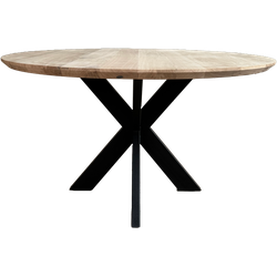 Eetkamertafel Rond Eiken facet 130 cm met sterpoot smal