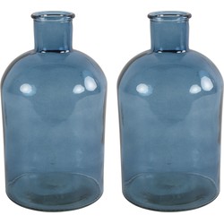 Countryfield vaas - 2x stuks - zeeblauw glas - fles - D17 x H31 cm - Vazen