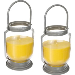 2x stuks antimuggen Citronella kaarsen/lantaarns in glas 65 branduren - geurkaarsen