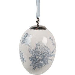 Clayre & Eef Paashanger Ei Ø 6x8 cm Wit Blauw Keramiek