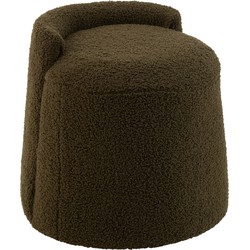 J-line - Poef Teddy Rond+rugleuing Bouclé Groen - 40x40x38cm