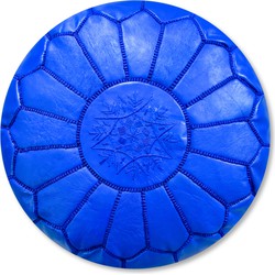 Leren Poef - Blauw - Handgemaakt en stijlvol - Gevuld geleverd - Poufs&Pillows