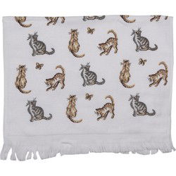 Clayre & Eef Gastendoekje  40x66 cm Wit Grijs Katoen Katten Toilet handdoek