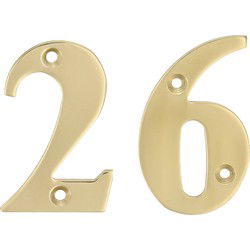 AMIG Huisnummer 26 - massief messing - 5cm - incl. bijpassende schroeven - gepolijst - goudkleur - Huisnummers
