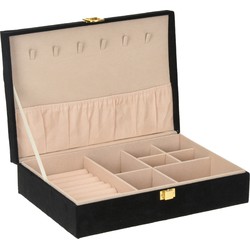 Luxe sieradenbox/juwelendoos zwart fluweel 28 x 19 x 7 cm - Sieradendozen