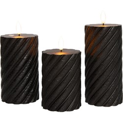 Anna Collection LED kaarsen set - 3x st - zwart- swirl - stompkaarsen - LED kaarsen