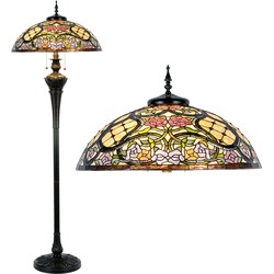 LumiLamp Tiffany Vloerlamp  Ø 55x150 cm  Beige Roze Kunststof Glas Halfrond Bloemen Staande Lamp