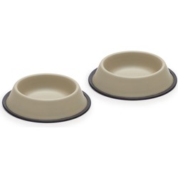 Kave Home - Dalitso kleine set van 2 roestvrijstalen voer/drinkbakken beige Ø 21 cm