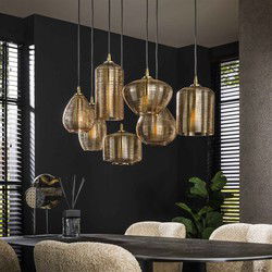 Hanglamp Glas Amber - 4+3-Lichts - 93x40x150cm