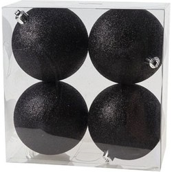 4x Kunststof kerstballen glitter zwart 10 cm kerstboom versiering - Kerstbal