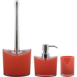 MSV Toiletborstel in houder/zeeppompje/beker - badkamer set Aveiro - kunststof - rood - Badkameraccessoireset