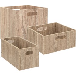 Set van 3x stuks opbergmanden/kastmanden 7/14/29 liter naturel van hout 31 cm - Opbergkisten