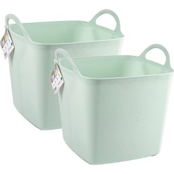 Plasticforte Kuip/emmer/wasmand - 2x - flexibel - lichtgroen - 27 liter - vierkant - kunststof - Wasmanden
