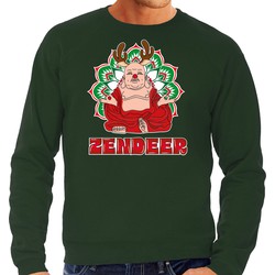 Bellatio Decorations foute Kersttrui/sweater voor heren - zendeer buddha - groen - rendier - boeddha XL - kerst truien