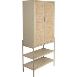 Dutchbone Yasu Kast/ Opbergkast Hoog Hout/ Metaal Beige