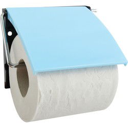 MSV Toiletrolhouder wand/muur - metaal met kunststof afdekklepje - lichtblauw - Toiletrolhouders