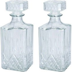 2x Glazen decoratie fles/karaf 750 ml/9 x 23 cm voor water of likeuren - Whiskeykaraffen