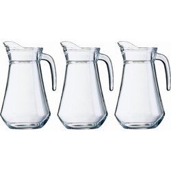 Gerimport Water karaf - 3x - schenkkan - glas - 1.3L - hoogte 22 cm - Waterkannen