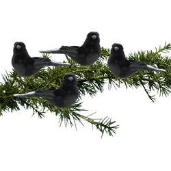 4x stuks kunststof decoratie vogels op clip zwart 12 cm - Kersthangers