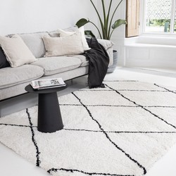 berber vloerkleed hoogpolig wit/zwart - scandinavisch - nea - Polypropyleen - 140 x 200 cm - (S)