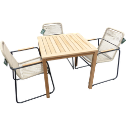 Set van Trento tafel 80x80x75 teak en 4 Wasabi stoelen naturel incl. kussen