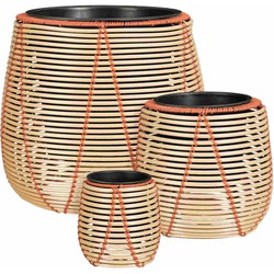 Mica Decorations Bloempot Cancun - 45x45x40 cm - Gerecycled Plastic - Beige - Set van 3